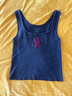 Black Tank Top with Red Dragon Embroidery